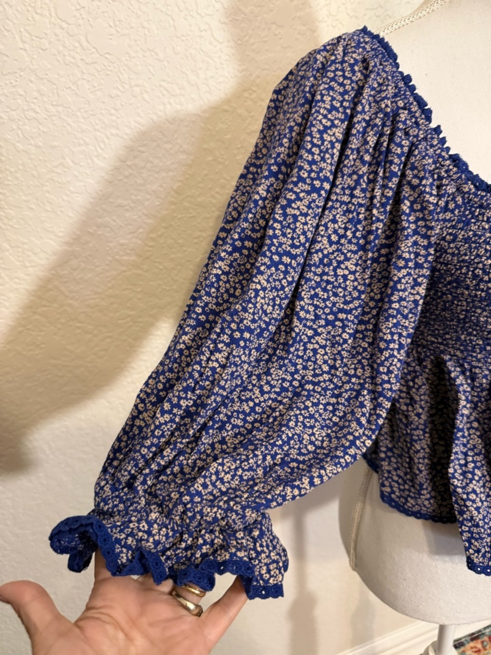 Free People Blue Floral Peplum Blouse (B2) - Picture 3 of 8